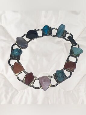 Vintage Genuine Multi Gemstone Gold tone Bracelet